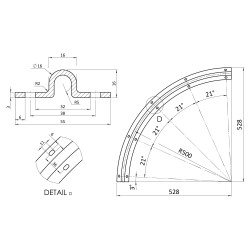Vodiaci profil pre brány, U ø16mm profil, polomer 0.5m, zakrivenie 90 stupňov Vodiaci profil pre brány, U ø16mm profil, polomer 0.5m, zakrivenie 90 stupňov